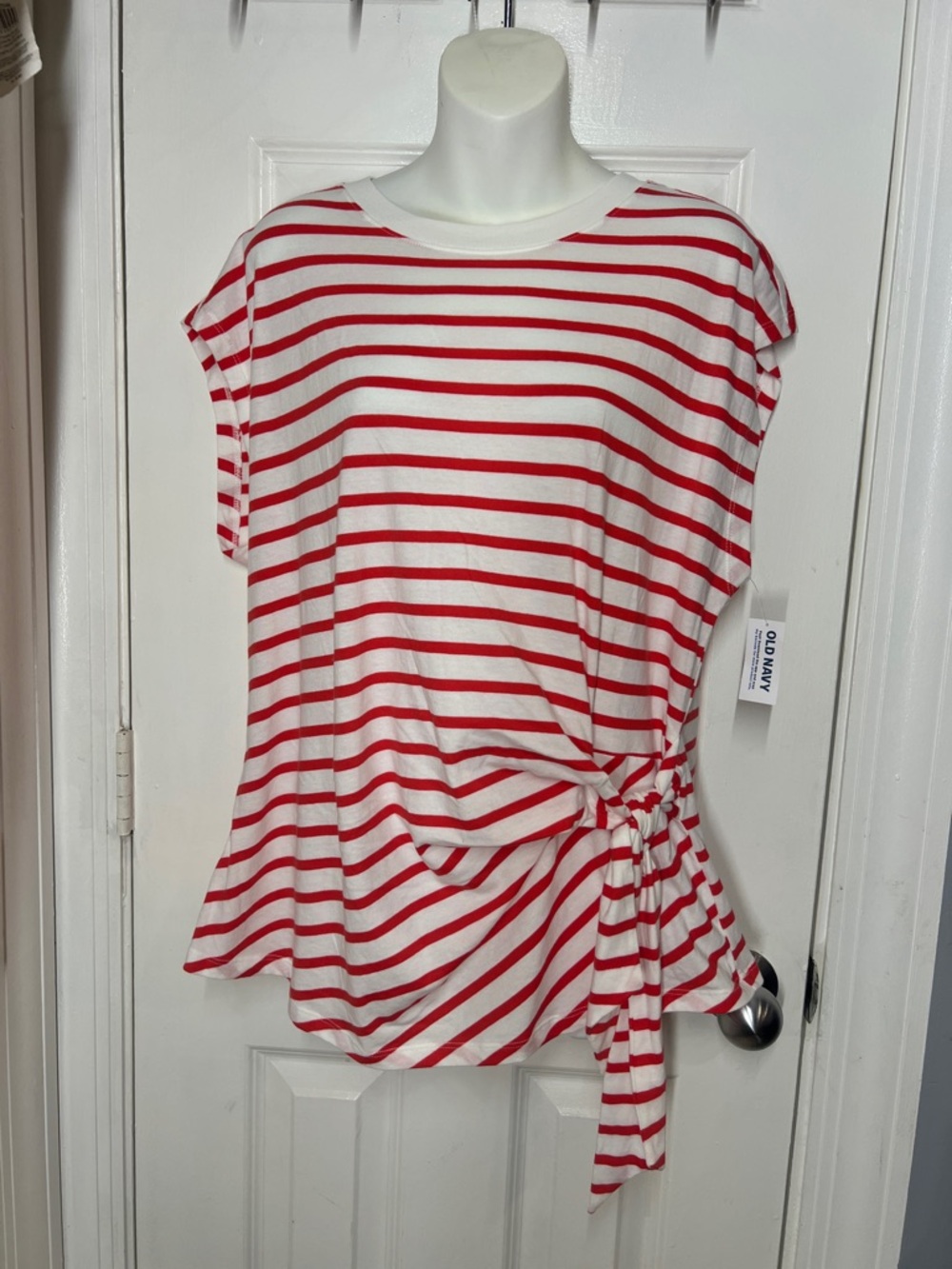 Old Navy Red & White Striped Tie-Side Women's Tunic